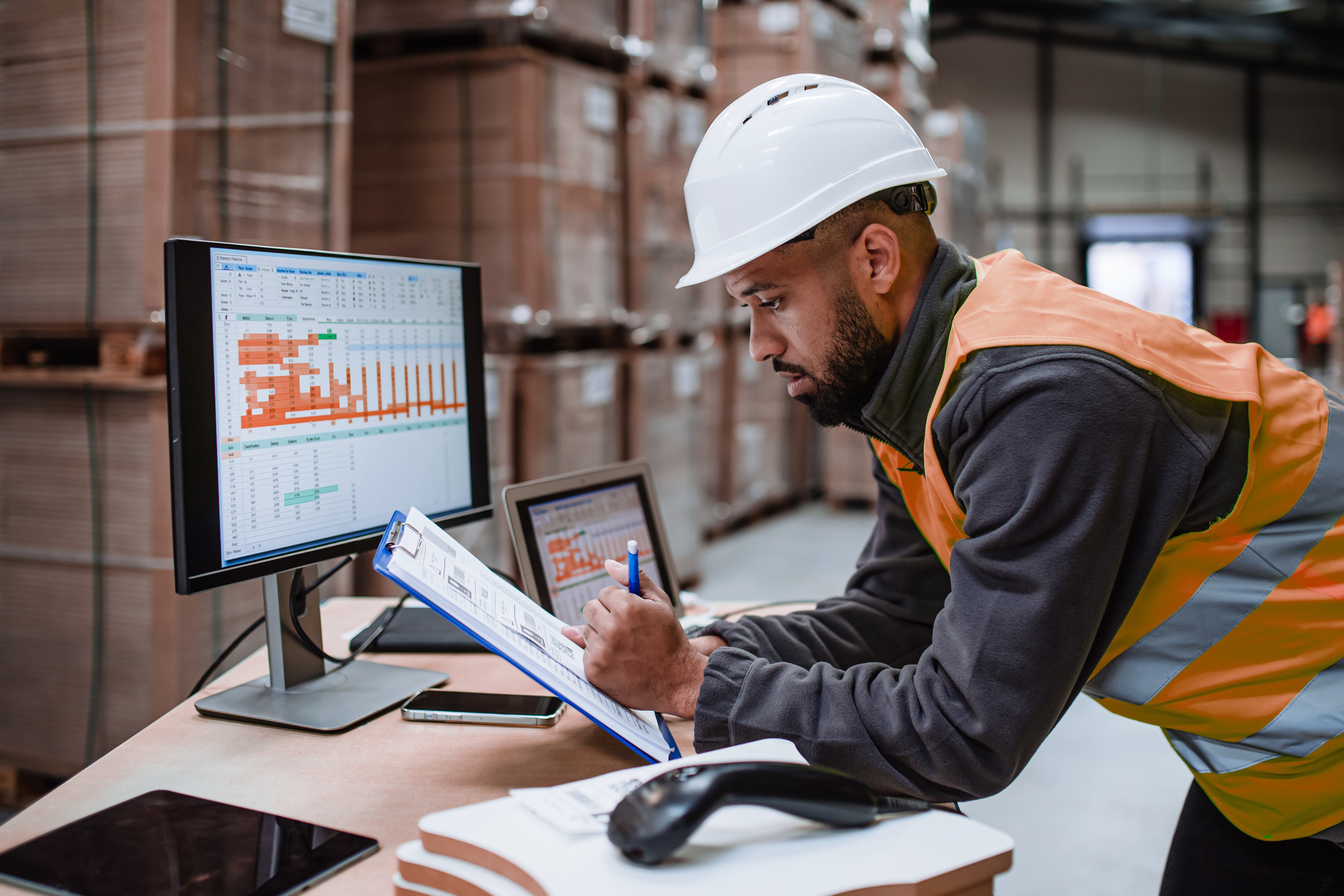 man-shipping-invoice-computer-warehouse-supply-chain-logistics-parcel