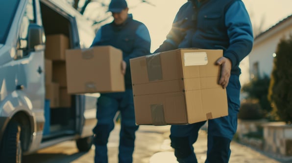 Workers moving boxes