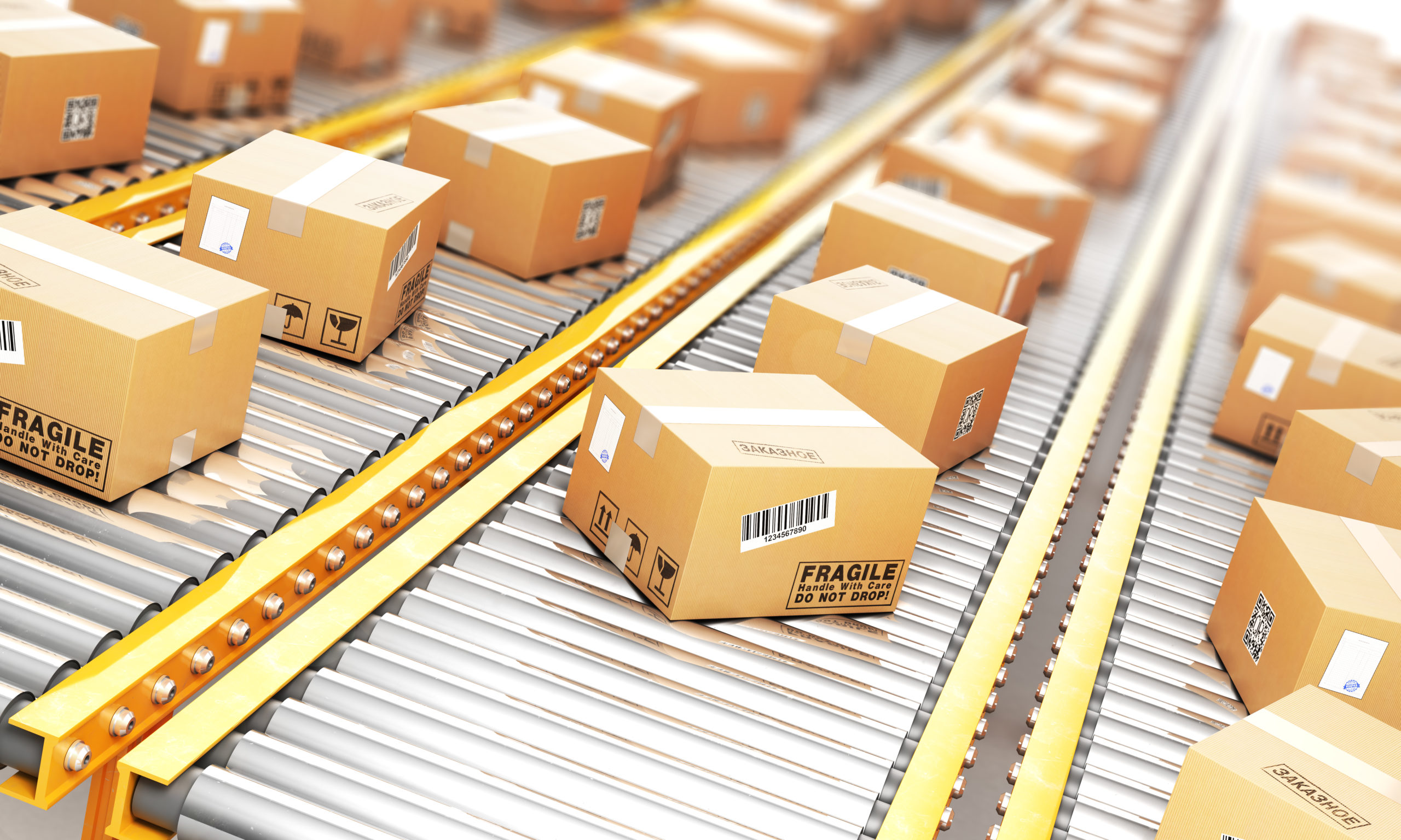 Packages sitting on a conveyor belt